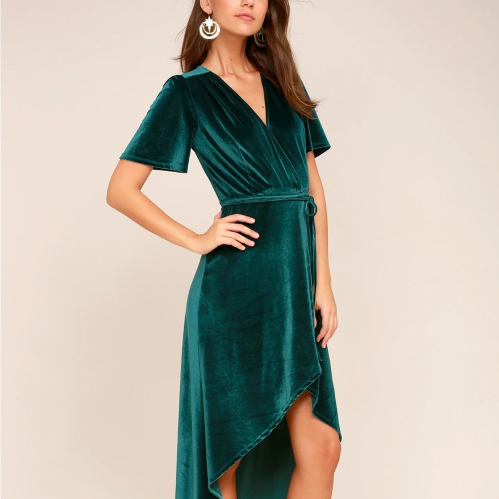 Lulu's‎ Green Hi-Lo Wrap Dress with V-Neck XS